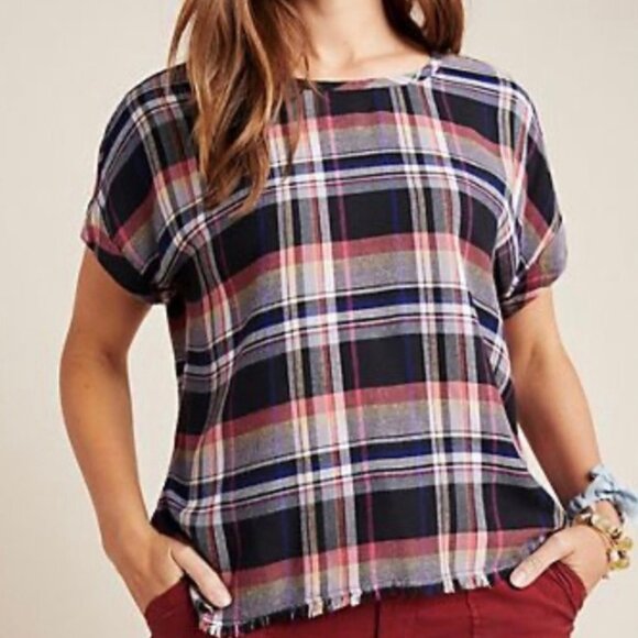 Anthropologie Cloth & Stone Mallory Plaid Blouse (Size: S) EUC - Picture 1 of 12